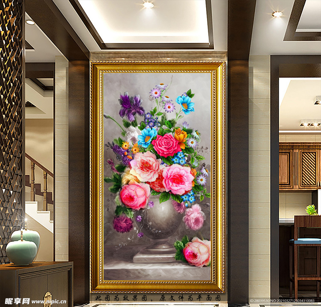 欧式油画花瓶玄关画