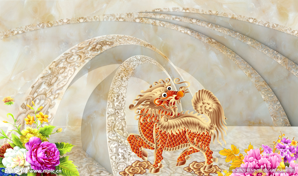 3D立体空间麒麟背景