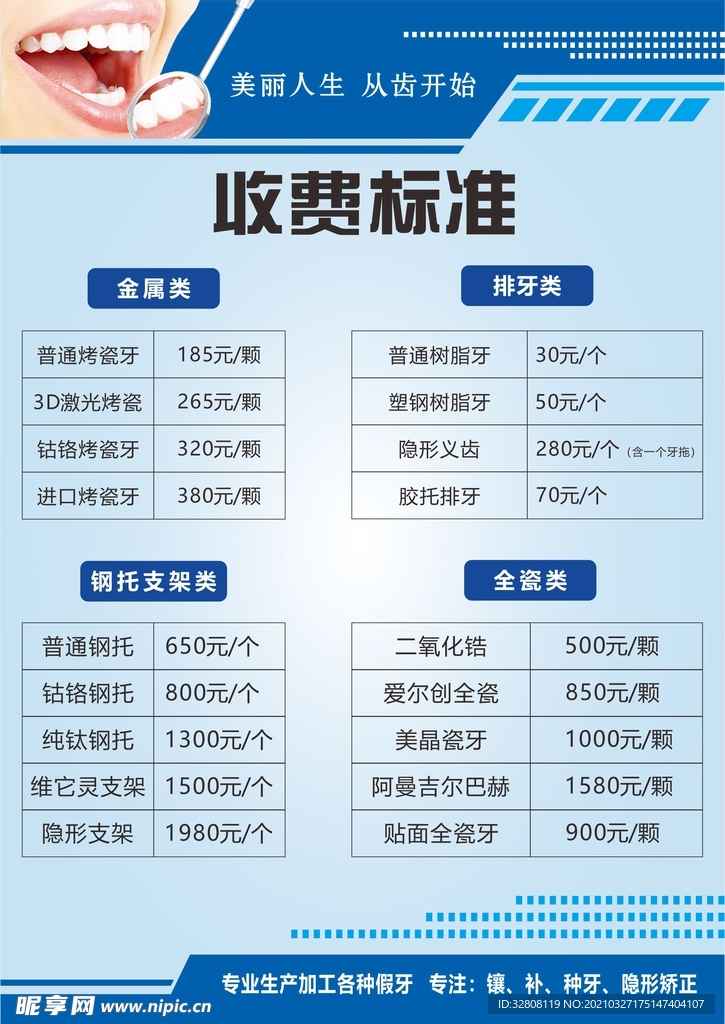 牙科价目表