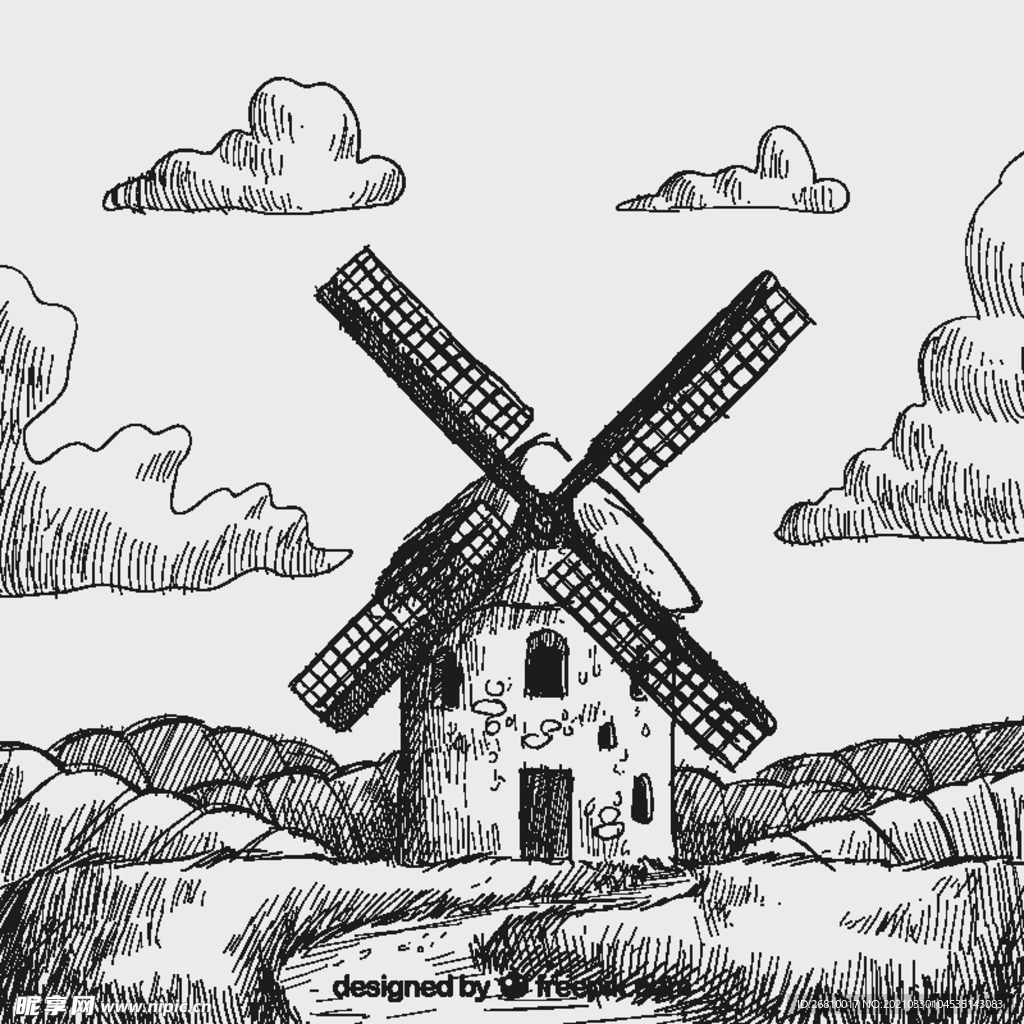 手绘风车磨坊