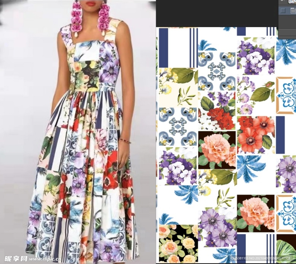 手绘花 拼接花 大牌 女装