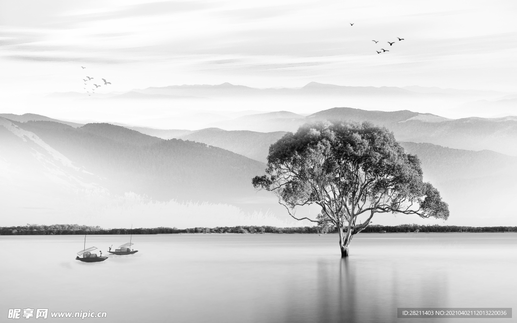 山水画 灰色山水 装饰画 背景
