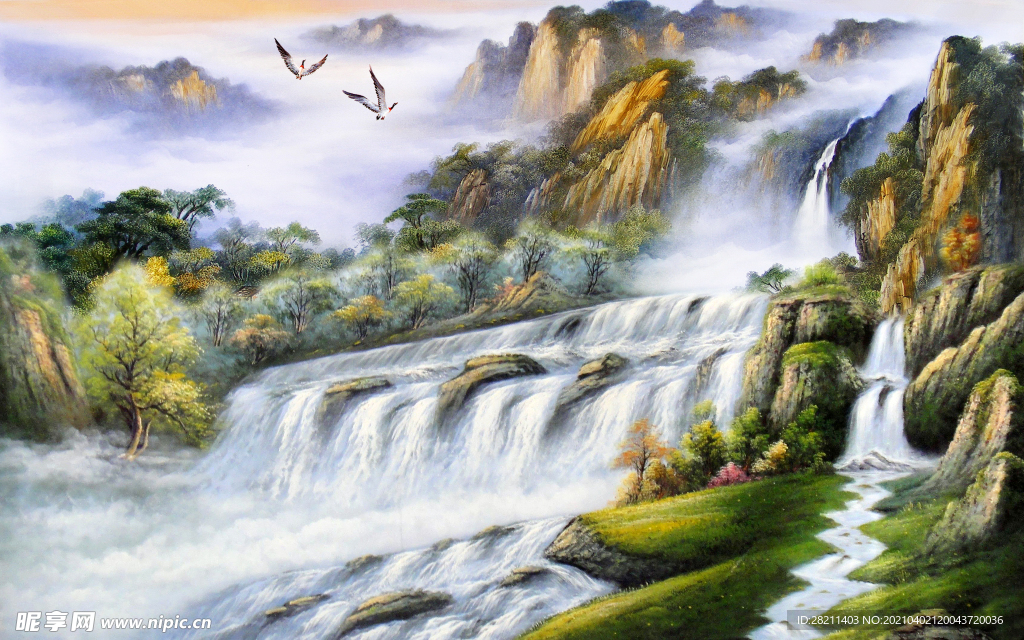 山水画 中式背景墙 装饰画 新