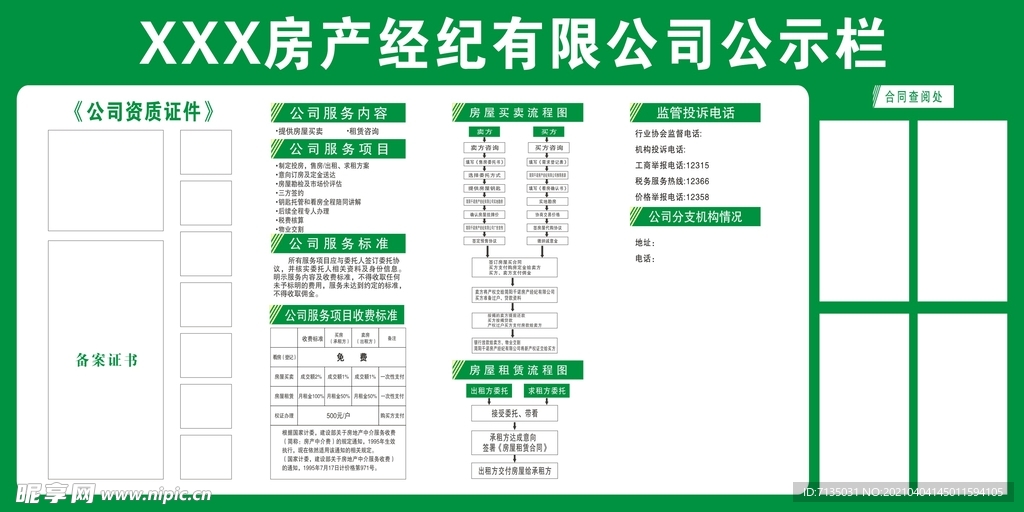 房产经纪有限公司公示栏