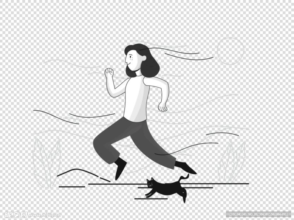 手绘插画奔跑的女孩