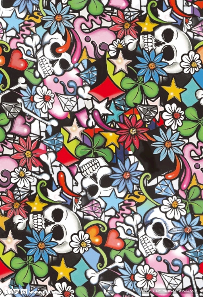 拼接花 大牌 潮流花 骷髅头