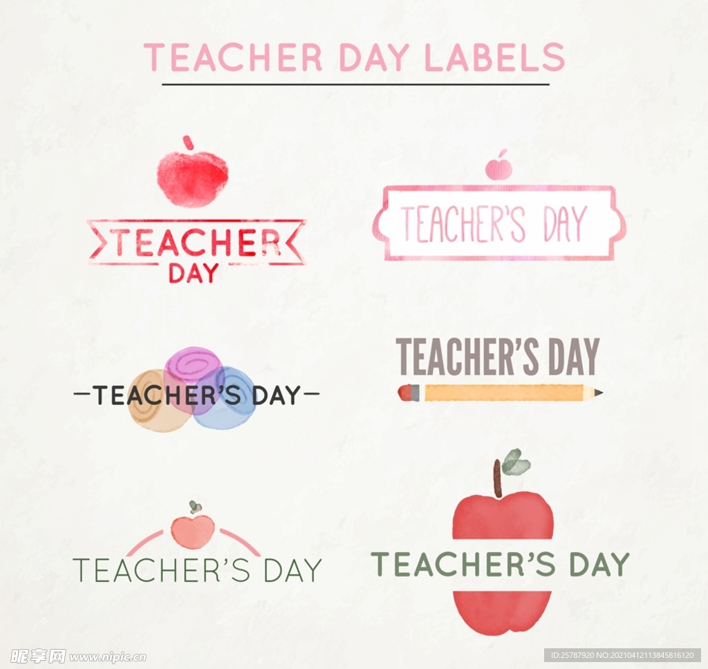 水彩绘教师节标签