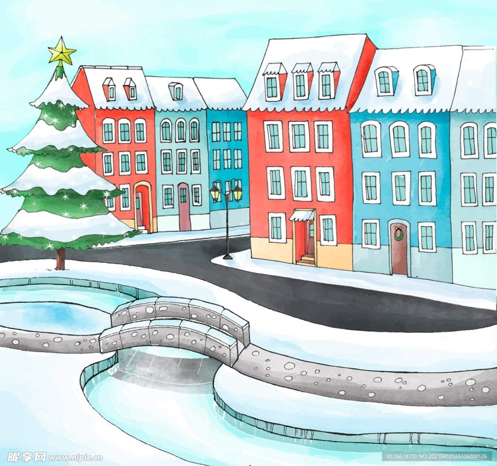 雪后圣诞城市风景