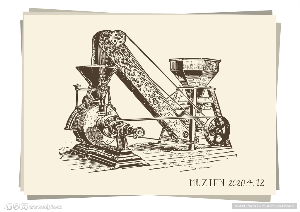 碾谷机器 手绘稿