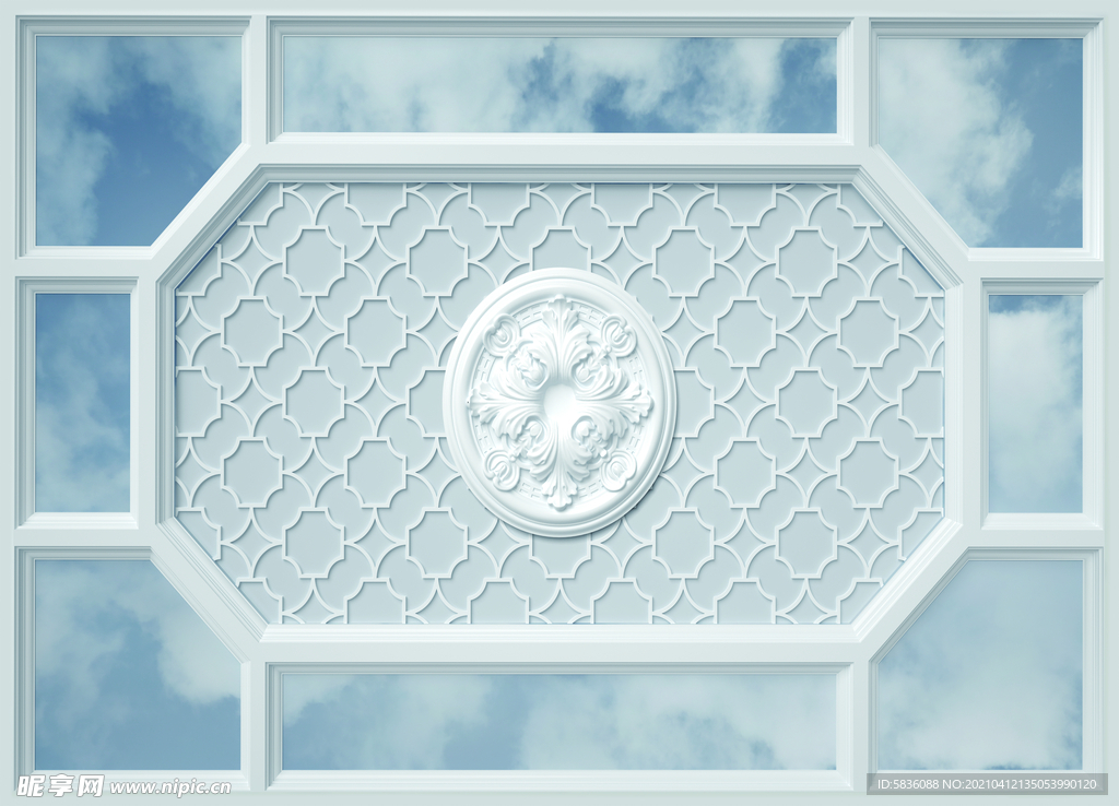 厅堂吊顶天花油画图案