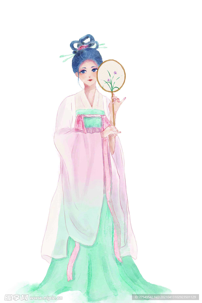 手绘仿水彩古风美女