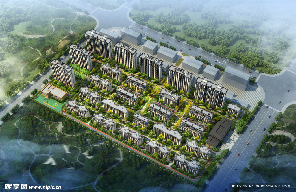 小区鸟瞰效果图