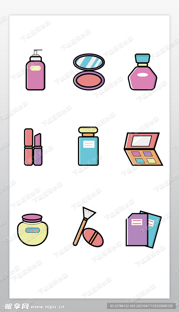 UI设化妆类扁平风格图标小插画