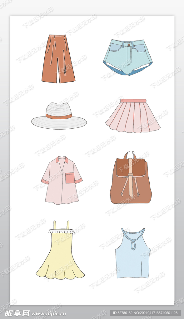 简笔画风格服饰服装UI矢量图