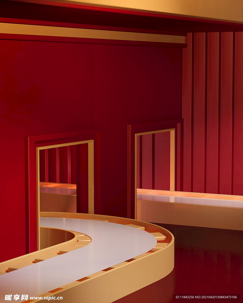 年货节C4D场景海报传送带