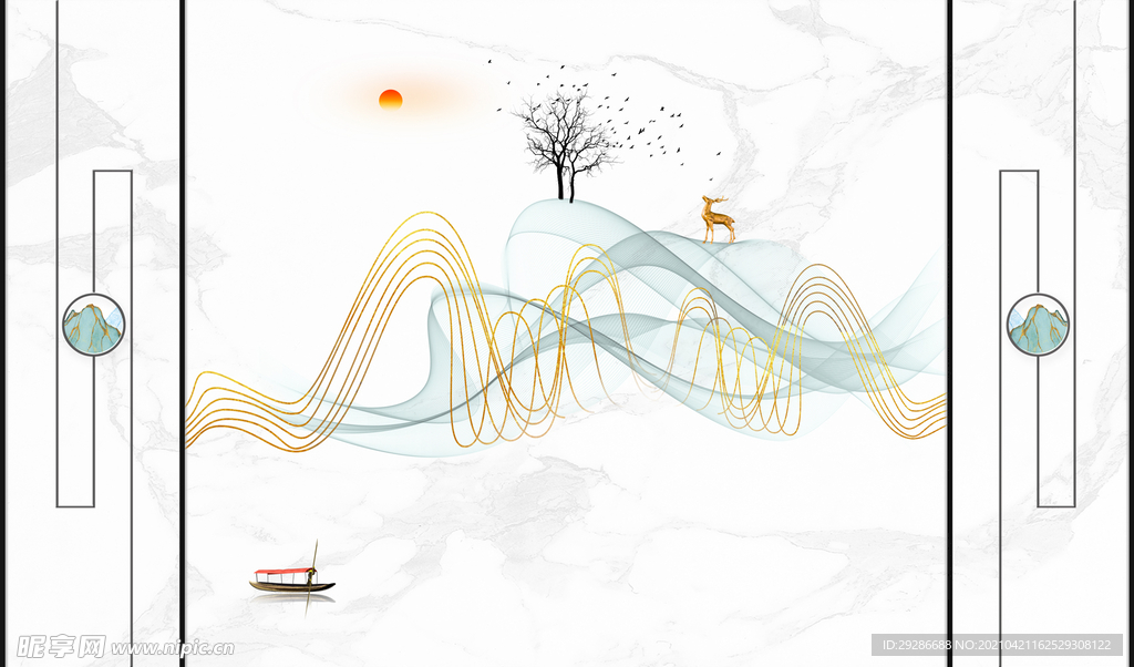 电视背景墙 新中式
