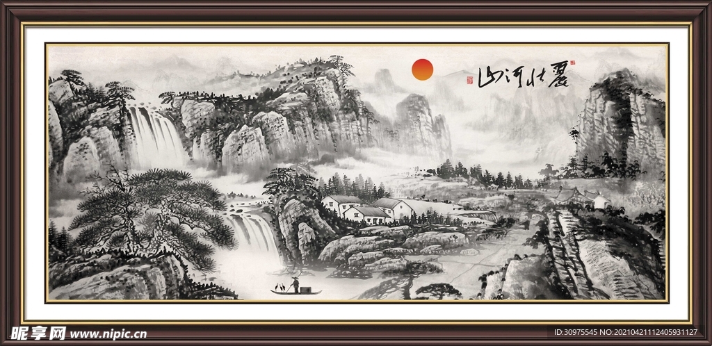 中式水墨山水画