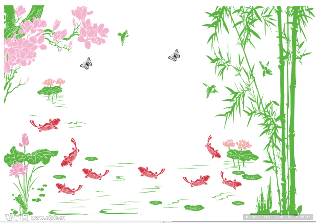 玉兰 竹子 荷花