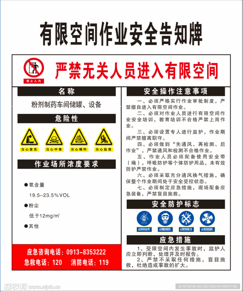 有限空间作业安全告知牌