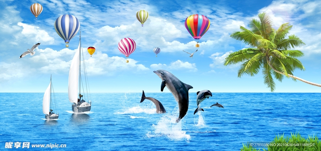 蓝天白云热气球