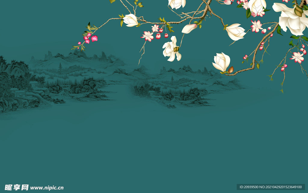 玉兰山水背景墙