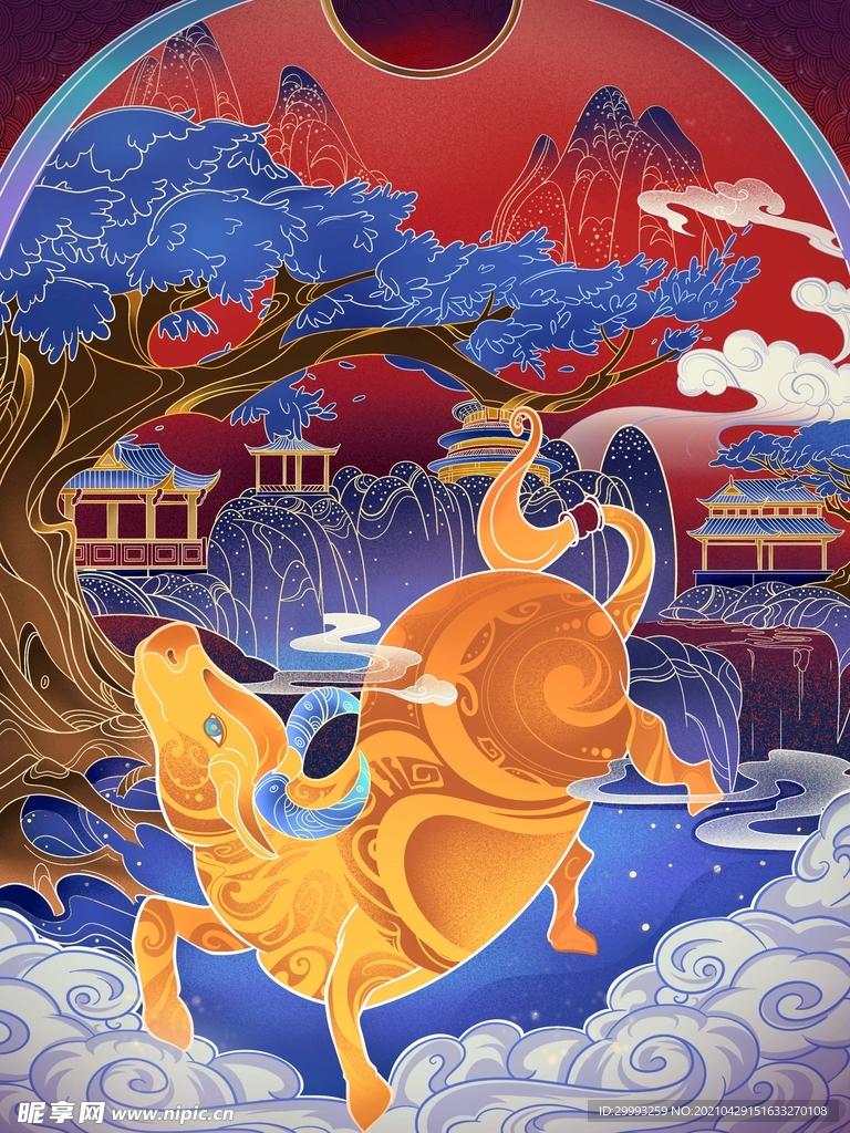 牛气冲天国潮风插画