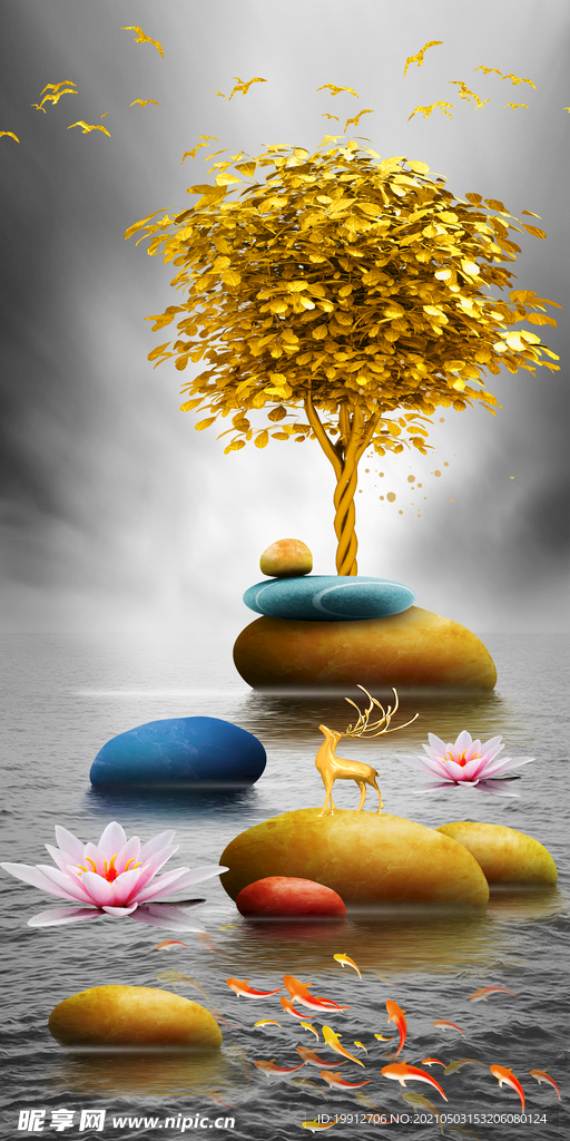 装饰画 发财树  现代 玄关画