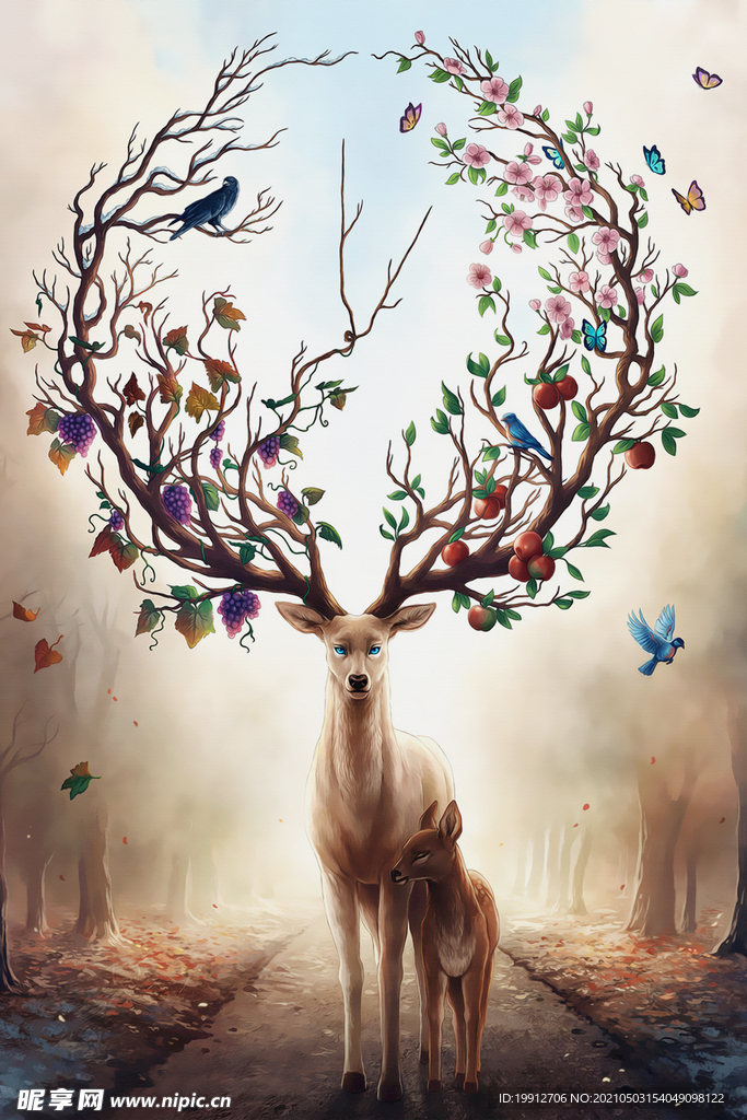 装饰画 麋鹿 发财 立体 现代