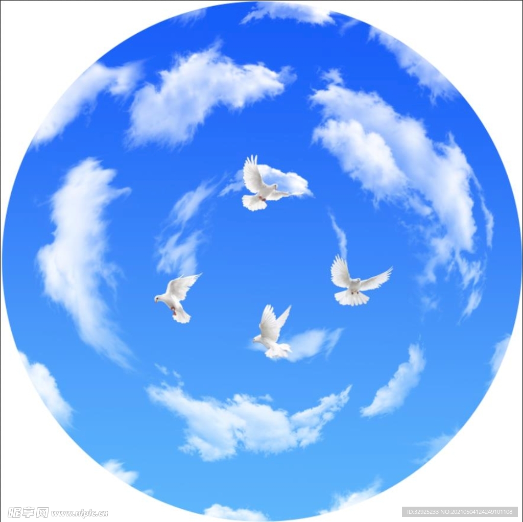 蓝天白云鸽子圆形