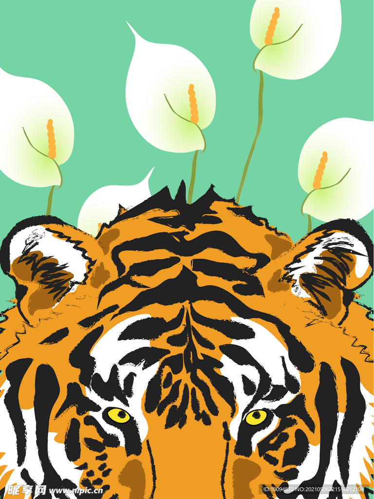 老虎和海芋花插画作品