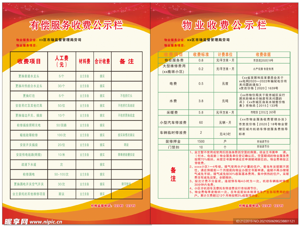物业收费公示栏