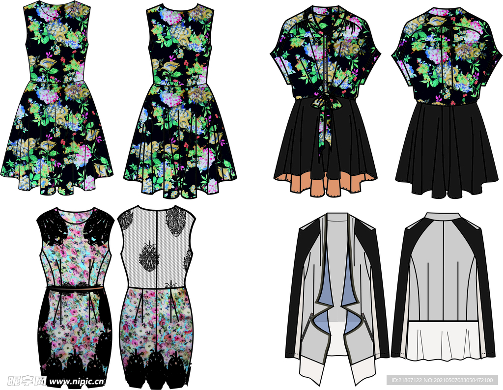 服装设计款式图时装设计线稿集合