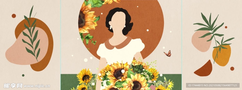 轻奢现代向日葵植物花朵三联画
