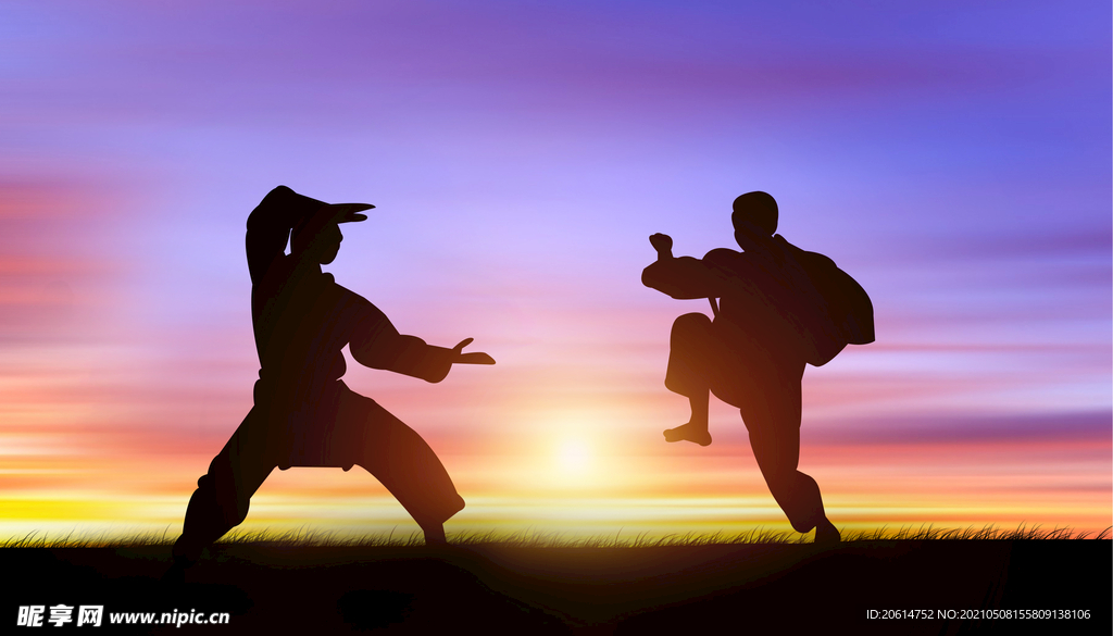 夕阳下的练武之人