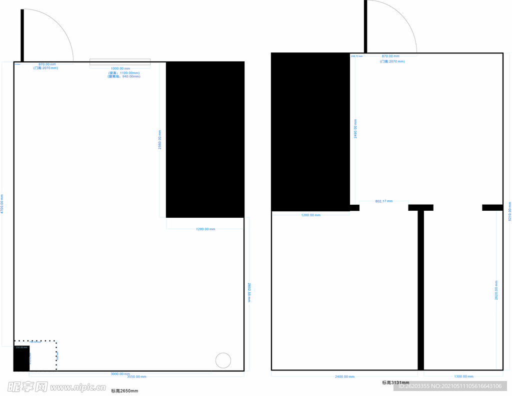 卫生间平面尺寸图