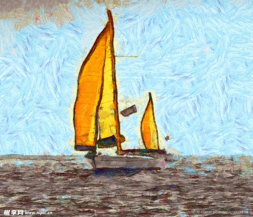 抽象油画金色帆船装饰挂画