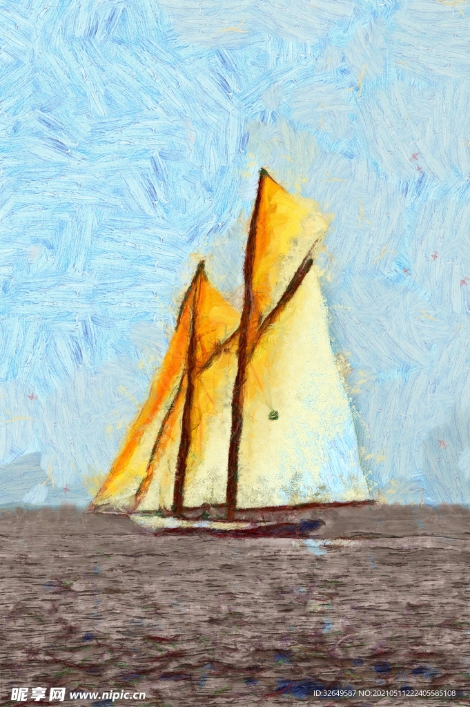 抽象油画金色帆船装饰画
