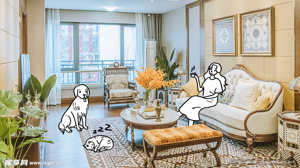 地产客厅手绘小元素