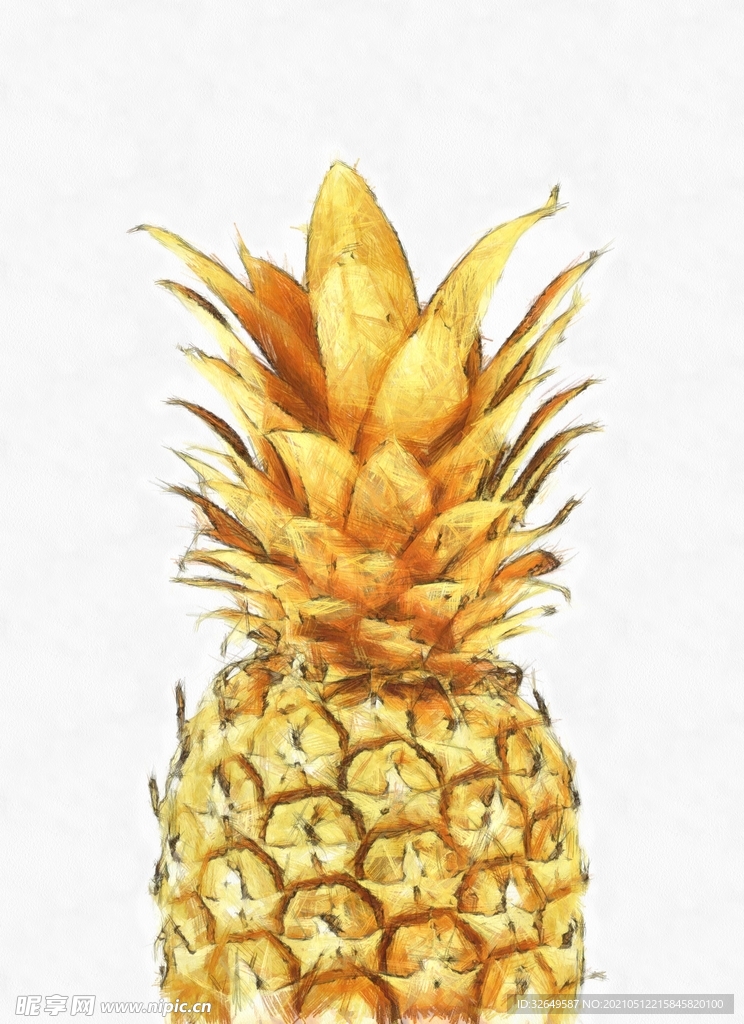 北欧手绘金黄菠萝餐厅装饰挂画