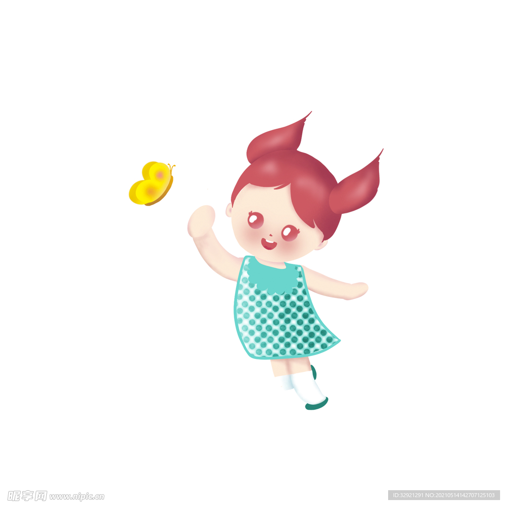 手绘儿童节插画免扣可爱小女孩