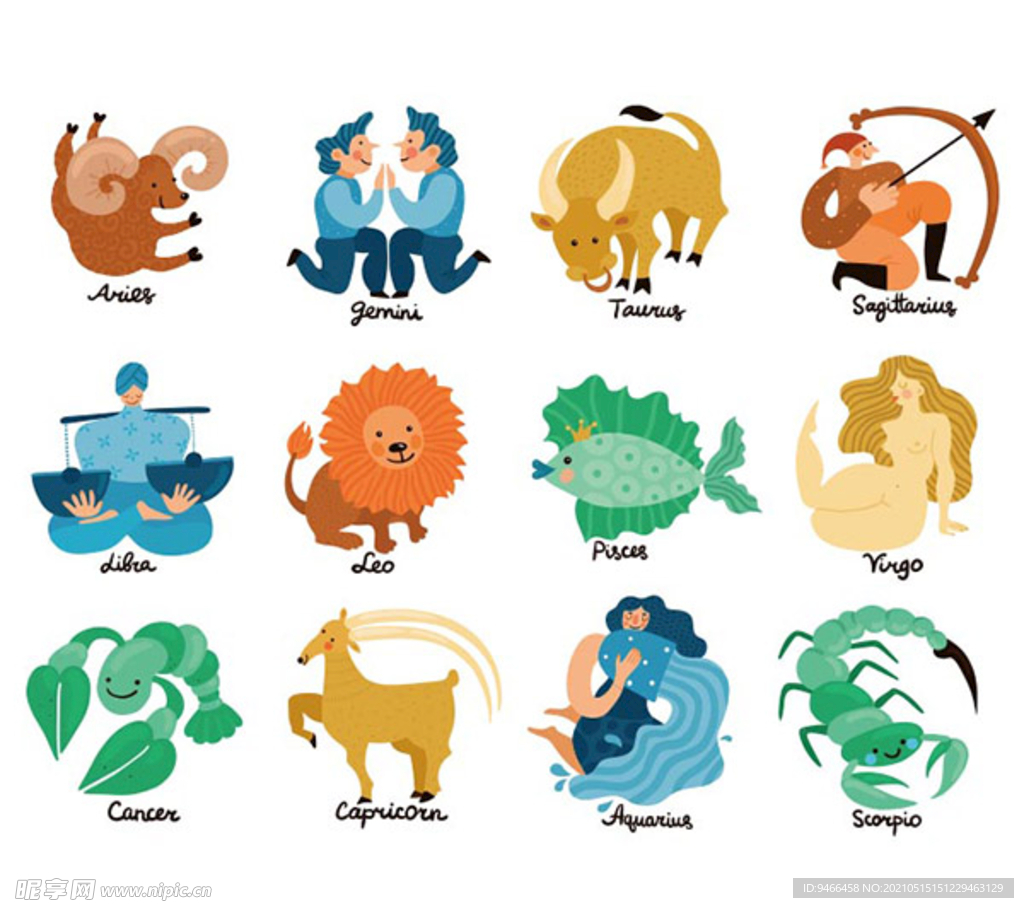 卡通十二星座插图