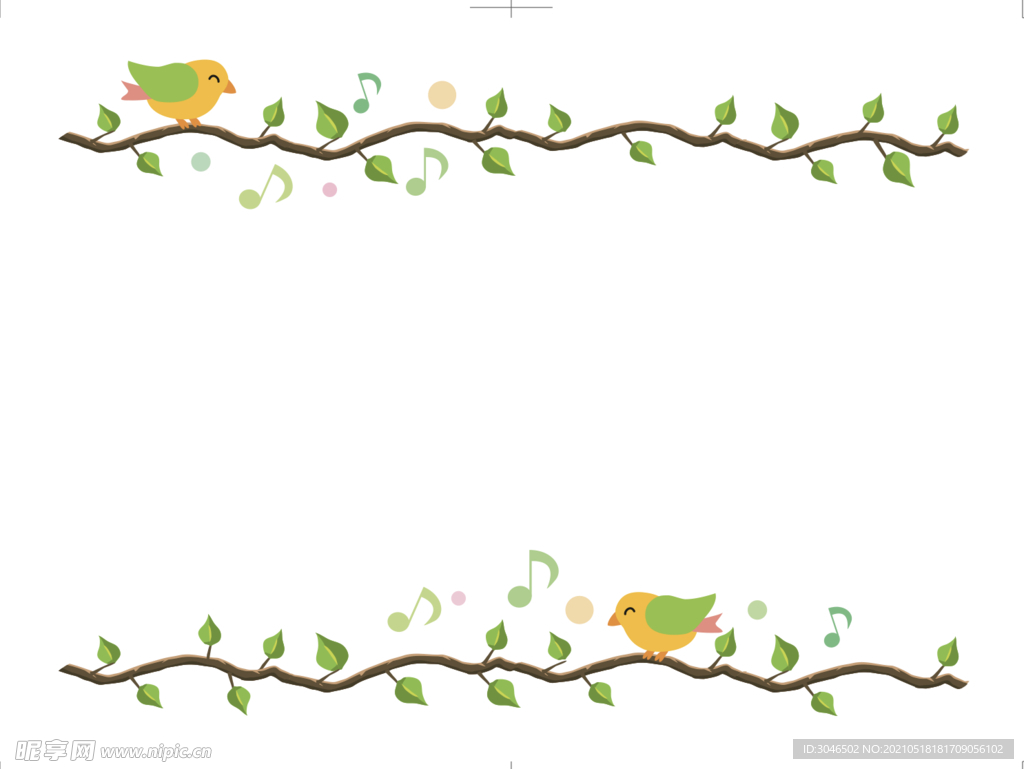 卡通动漫枝叶小鸟