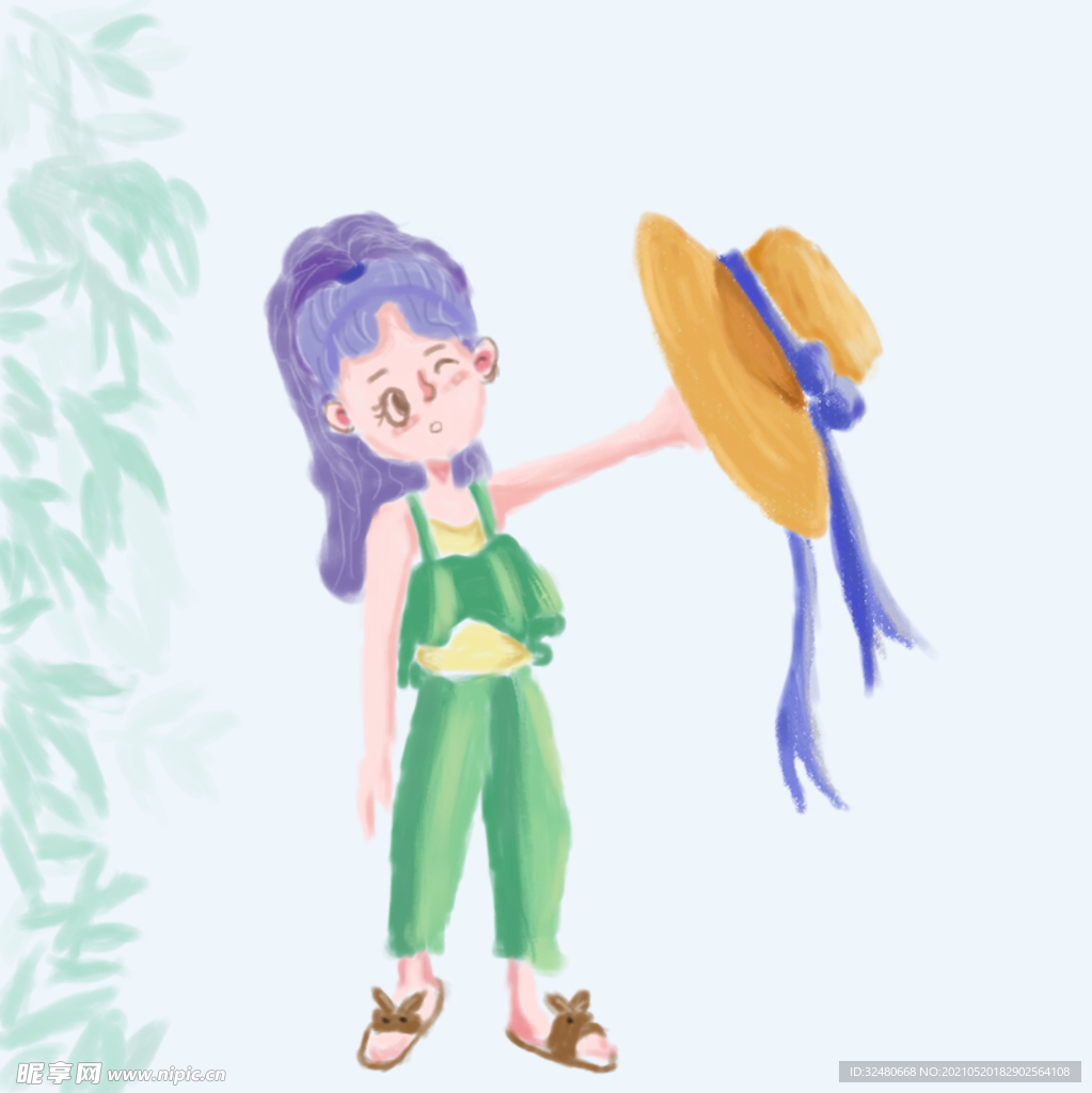 那草帽的小女孩