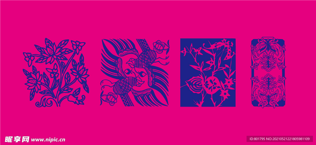 剪纸 纹样 花 鸟 桃 云