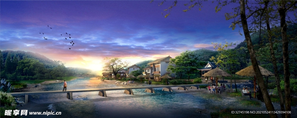 郊外日落风光图