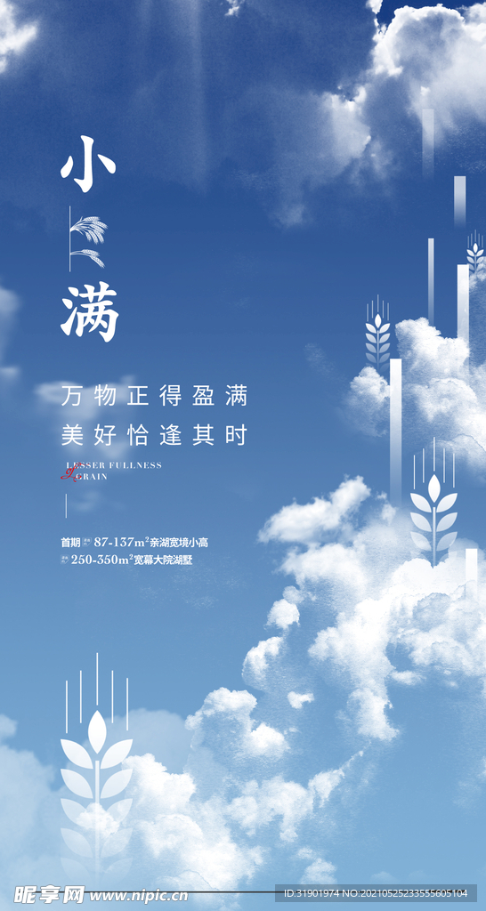 小满 芒种 蓝色 白云 天空