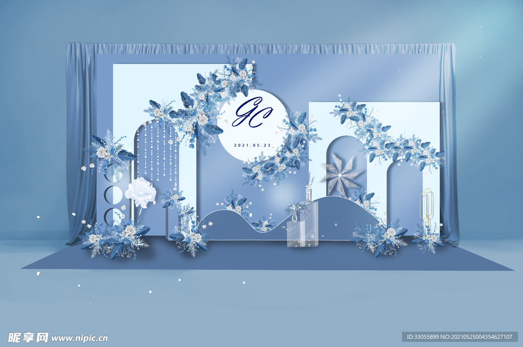 雾霾蓝婚礼迎宾区