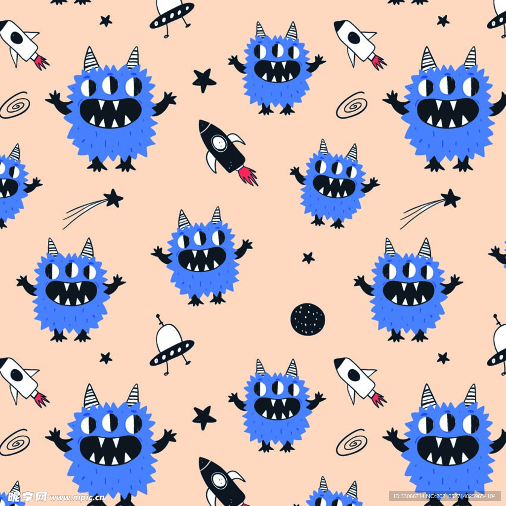 卡通 线条 火箭 怪兽