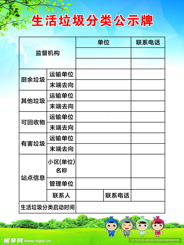生活垃圾分类公示牌