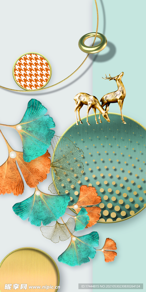 清新立体几何麋鹿玄关装饰画